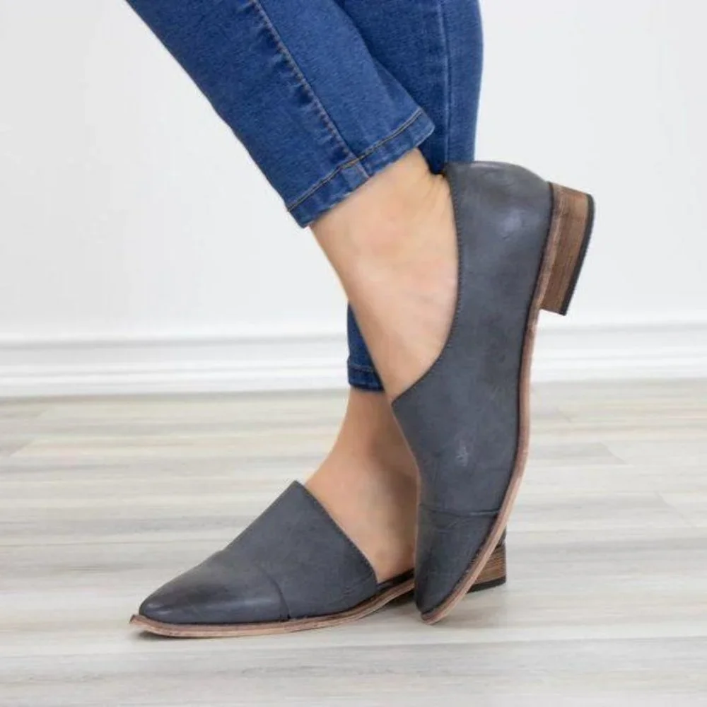 Charcoal Opened Side Pointy Slip On Flat Loafer - Picture 7 of 11